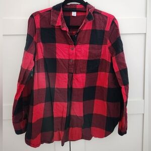Maternity Red and Black Plaid Button-Up Shirt, Large Old Navy